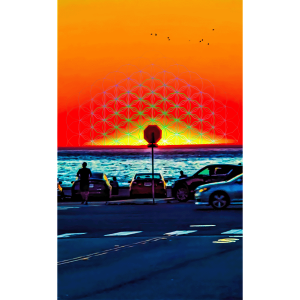 Sunset Pacific Ocean Beach Stop Sign Sacred Geometry Psychedelic San Francisco Avia Cosmica