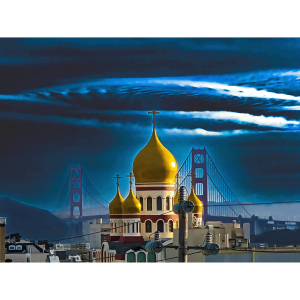 Golden Gate Bridge Holy Virgin Cathedral Morning Sunrise San Francisco Avia Cosmica UFO Psychedelic