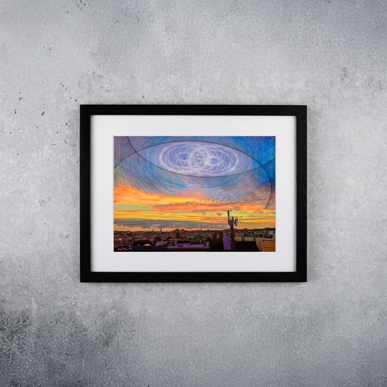 Foggy Sunrise San Francisco City Skyline Psychedelic Sacred Geometry Avia Cosmica California