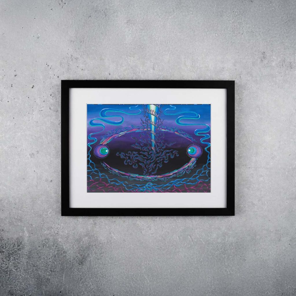 Psychedelic Spiral Ouroboros Spheres Purple Blue Black Portal Painting Print Oil on Canvas by Gina Senegor.