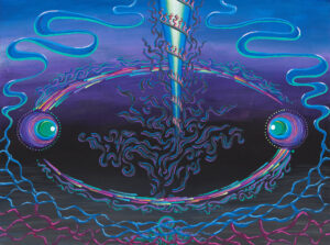 Psychedelic Spiral Ouroboros Spheres Purple Blue Black Portal Painting Print Oil on Canvas by Gina Senegor.